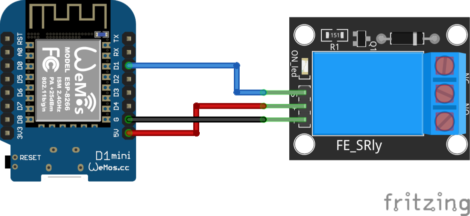 ESP8266 D1 Mini Schaltplan für ein 1-Kanal Relais