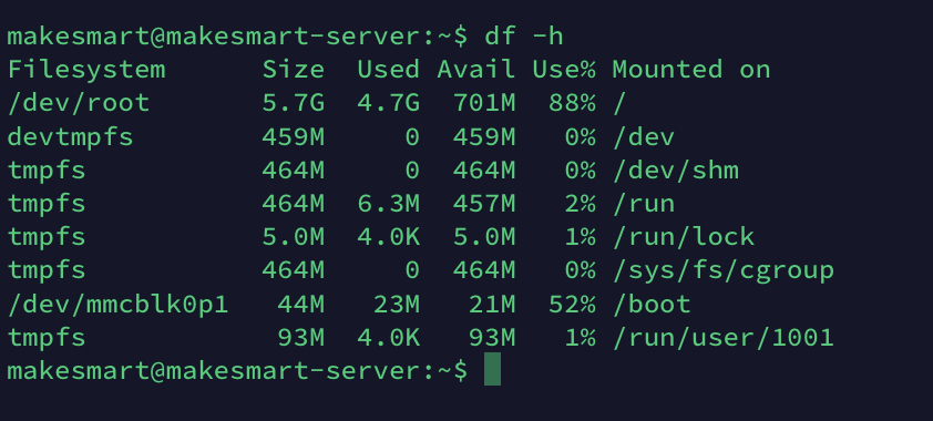 df -h Kommando unter Raspbian Buster