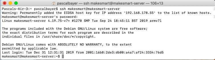 Erfolgreiche SSH-Verbindung unter MacOS