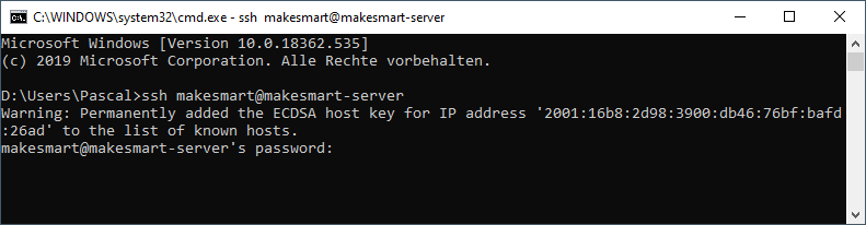 Abfrage des Passworts bei einer SSH-Verbindung unter Windows 10