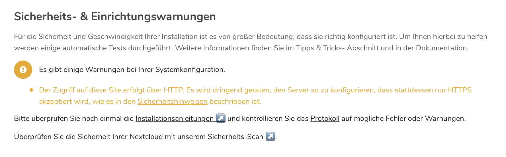 Nextcloud - HTTPs Sicherheitswarnung