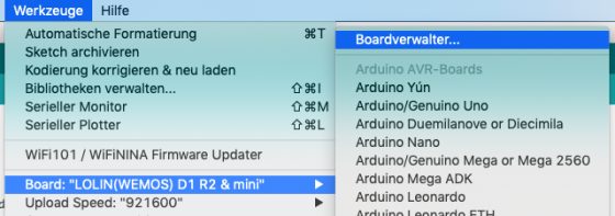 Bordverwalter-Menü der Arduino IDE.
