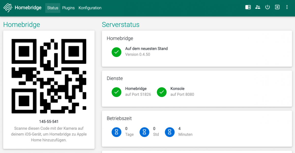 Homebridge Config-Ui-X Startseite