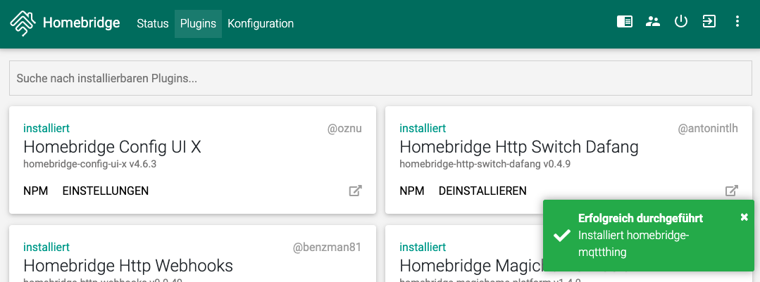 Homebridge Plugin-Verwaltung